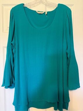 Soft Surroundings Teal Crinkle Scoop Neck Tunic